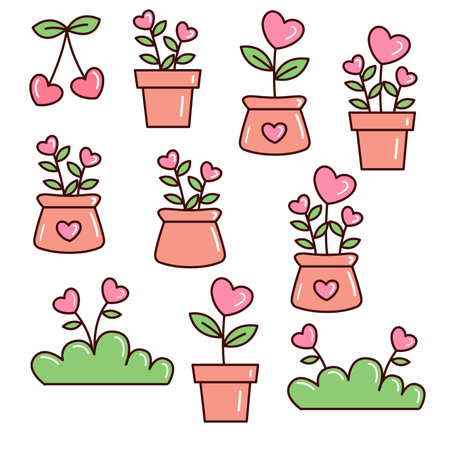 hand drawn cute love romantic flower potのイラスト素材