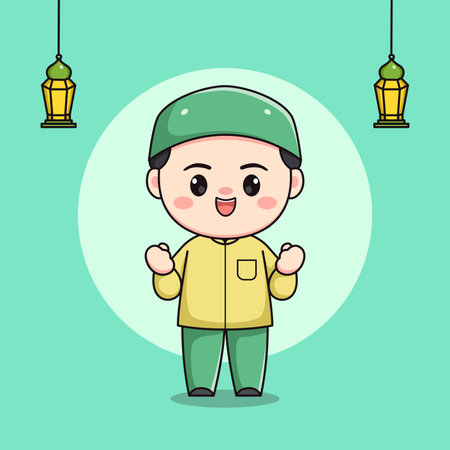 Cute Muslim child character with grasping fingersのイラスト素材