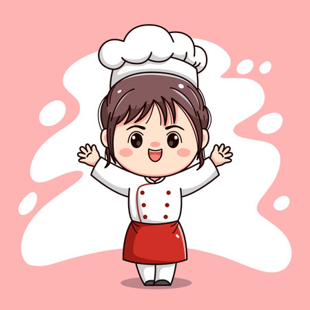 Cute chef girl kawaii characterのイラスト素材