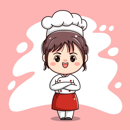 Cute chef girl kawaii characterのイラスト素材