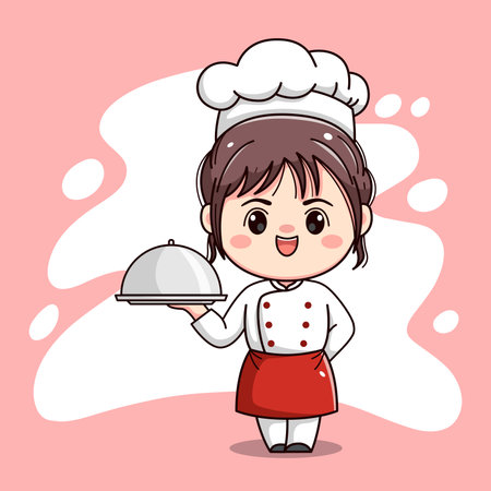 Cute chef girl kawaii characterのイラスト素材