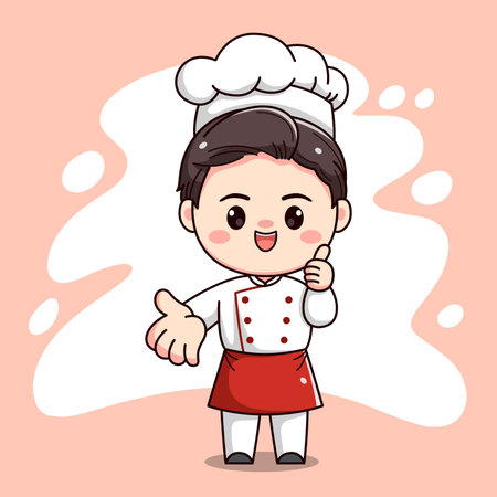 cute chef character with showing hands and okayのイラスト素材