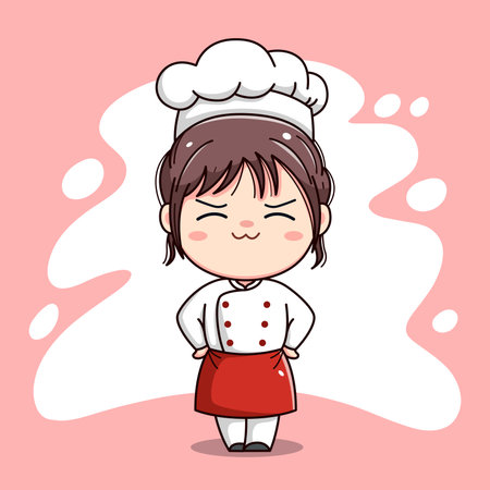 Cute chef girl kawaii characterのイラスト素材
