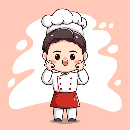 Cute chef boy character with ok fingersのイラスト素材