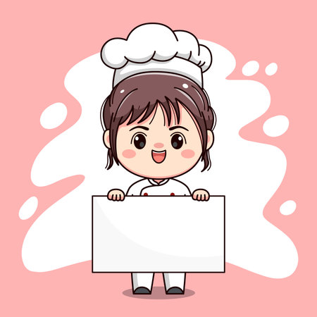 cute chef girl character with a board for textのイラスト素材