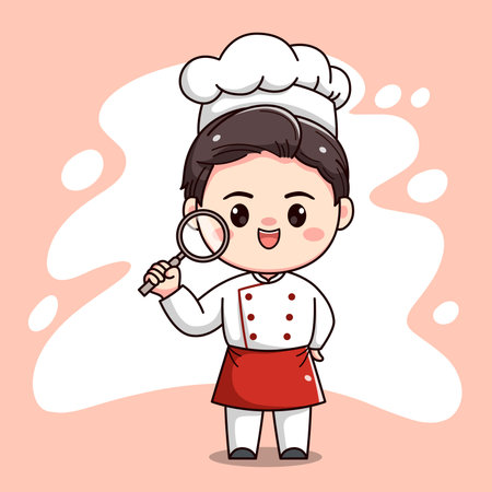 cute chef character with magnifying glassのイラスト素材