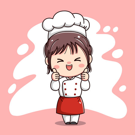 Cute chef girl kawaii characterのイラスト素材
