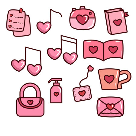 romantic hand drawn cute love in goodsのイラスト素材