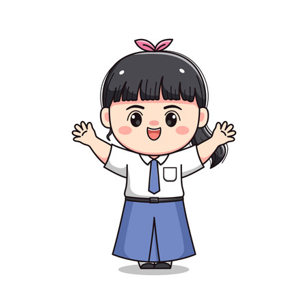 indonesian senior high school student cute girl characterのイラスト素材