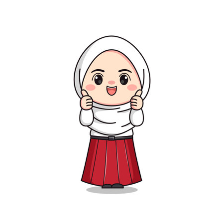 indonesian elementary school student cute hijab girl characterのイラスト素材
