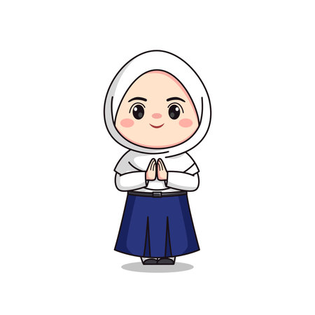 indonesian junior high school student cute hijab girl characterのイラスト素材