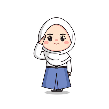 indonesian senior high school student cute hijab girl characterのイラスト素材