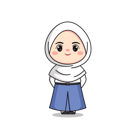 indonesian senior high school student cute hijab girl characterのイラスト素材