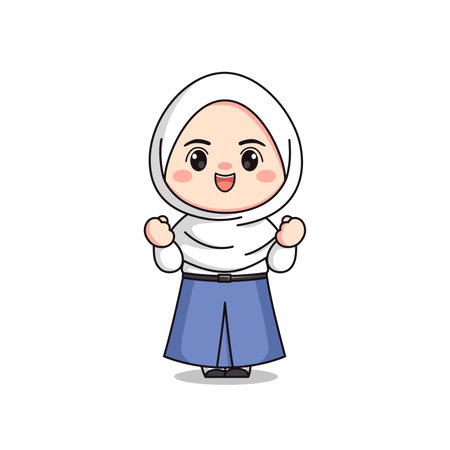 indonesian senior high school student cute hijab girl characterのイラスト素材