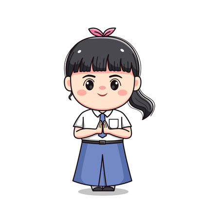 indonesian senior high school student cute girl characterのイラスト素材