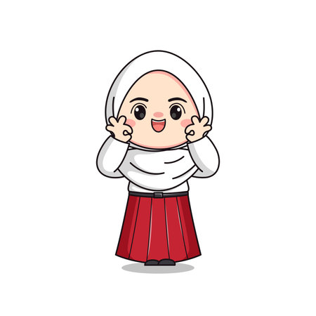 indonesian elementary school student cute hijab girl characterのイラスト素材