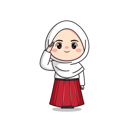 indonesian elementary school student cute hijab girl characterのイラスト素材