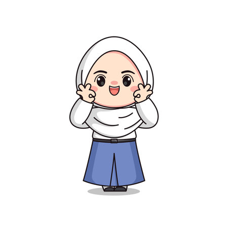 indonesian senior high school student cute hijab girl characterのイラスト素材