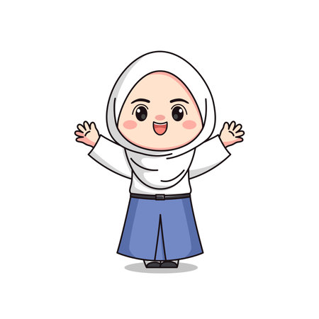 indonesian senior high school student cute hijab girl characterのイラスト素材