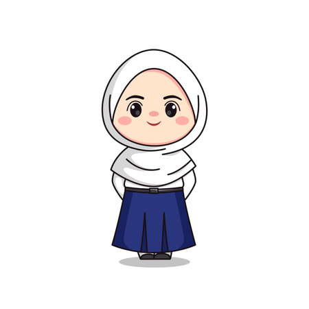 indonesian junior high school student cute hijab girl characterのイラスト素材