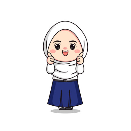 indonesian junior high school student cute hijab girl characterのイラスト素材