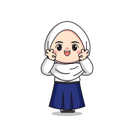 indonesian junior high school student cute hijab girl characterのイラスト素材