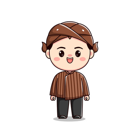 Indonesian traditional Java Blangkon boy costumeのイラスト素材