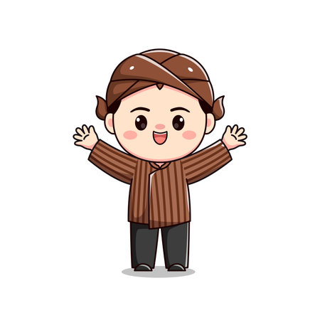 Indonesian traditional Java Blangkon boy costumeのイラスト素材