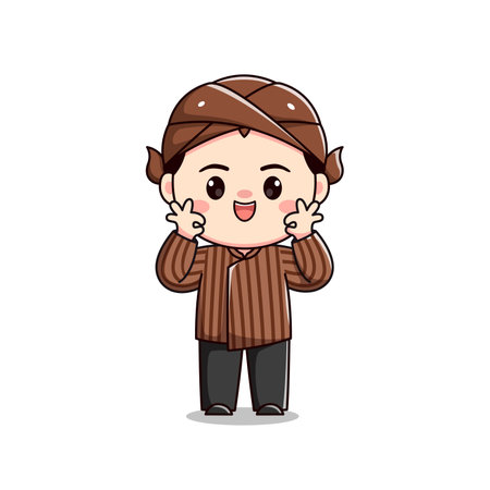 Indonesian traditional Java Blangkon boy costumeのイラスト素材