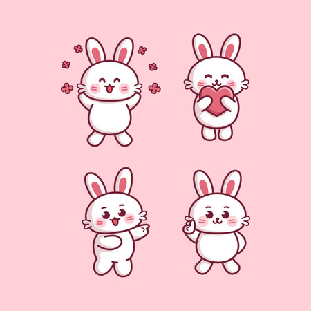 cute rabbit mascot pose emoji stickerのイラスト素材