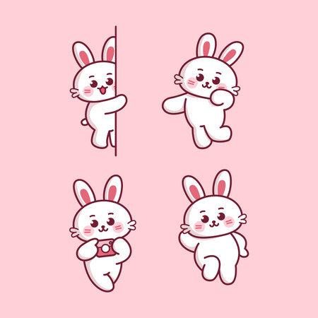 cute rabbit mascot pose emoji stickerのイラスト素材