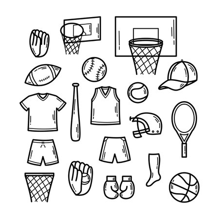 line sport doodle vector recolorableのイラスト素材