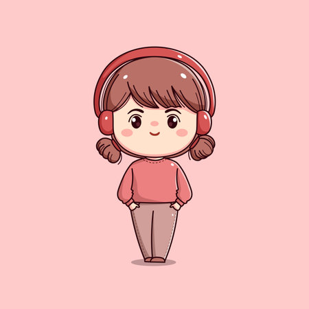 cute girl character using handsfreeのイラスト素材
