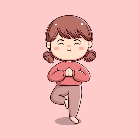 cute girl character doing yogaのイラスト素材