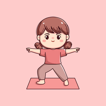 cute girl character doing yogaのイラスト素材