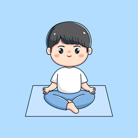 cute boy character doing yogaのイラスト素材