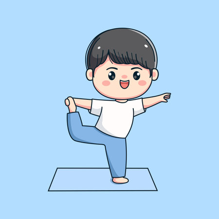 cute boy character doing yogaのイラスト素材