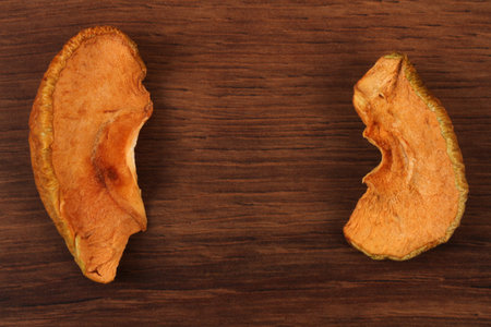 The Dried Apple Fruit on the woodの写真素材