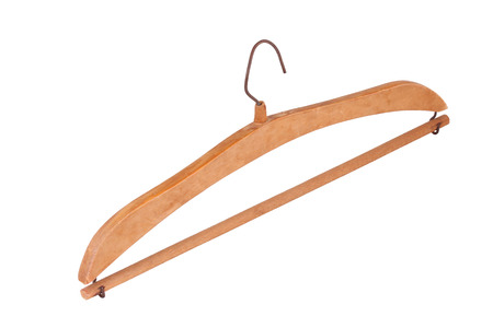 This is a wooden coat hanger than old times. Very beautiful design. This object isolated on white background.の写真素材