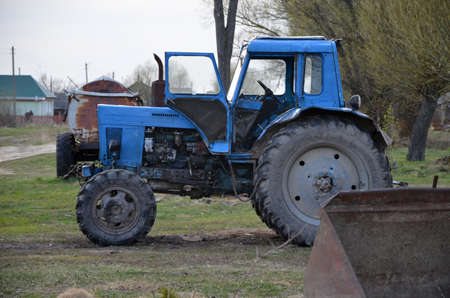 Blue agricultural tractorの写真素材