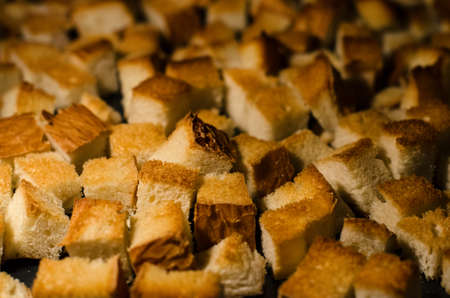 Warm chopped rusks crackers in ovenの写真素材