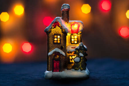 Christmas house bokeh background red lightsの写真素材