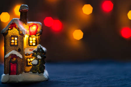 Christmas house bokeh background red lightsの写真素材