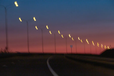 Out of focus lights of a street at night