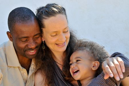 African american husband, caucasian wife and sonの写真素材