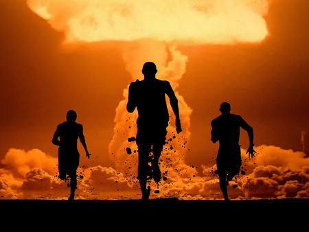 Running people against nuclear の写真素材