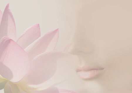 Female face and the Lotus flower.の写真素材