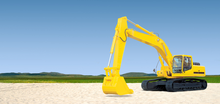 Illustration of an excavator on the background of nature.の写真素材