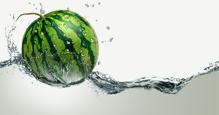 Watermelon ripe amid splashing water.の写真素材