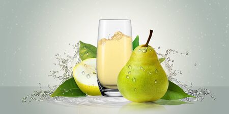 Pears with a glass of juice.の写真素材